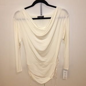 Drape-neck Blouse with Drawstring Ruching